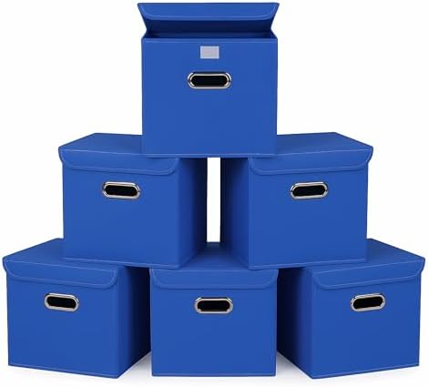 Closet Organizers Fabric Storage Bins With Lids Collapsible Cube Storage Organizer Basket With Handles,Storage Boxes for Clothes Storage,Office,Laundry,Shelves,6 Pack,（Dark Blue） by SEVENDOME