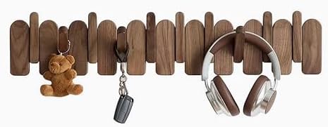 Wall Mounted Coat RackHooks Piano Key Hangers Natural Solid Wood Hanger Non-Woven Fabric Clothes Hangers for Closet, Kitchen, Bedroom, Bathroom, Entryway (Moon Walnut-Beech, 12 Hooks) - Image 5