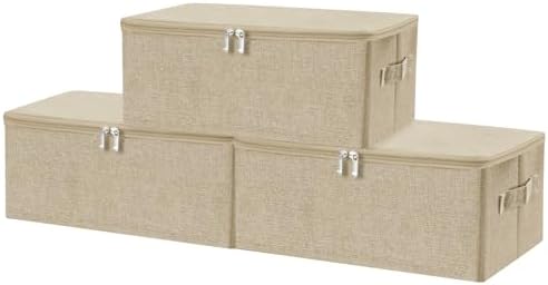 ANMINY Fabric Storage Bins with Zipper Lids, 15"x10"x6", Beige, 3 PCS by ANMINY