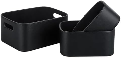 HofferRuffer Faux Leather Storage Baskets Bins with Velvet Lining for Organizing, Storage, Gifts, Set of 3 Nesting Shelf Baskets Decorative Storage Boxes for Home Organization (Black) by HofferRuffer