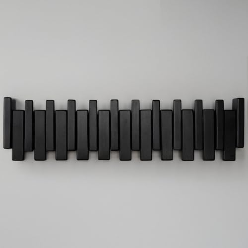 Beech Piano Key Coat Rack with 10 Flip Hooks, Black - Image 7