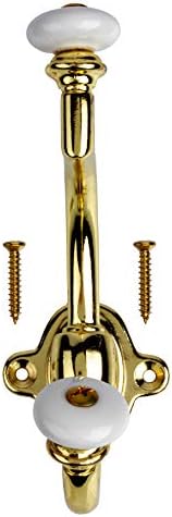 UNIQANTIQ HARDWARE SUPPLY Brass Hat and Coat Hook with Porcelain Knobs - Double Hook for Wall, Rack and Hall Tree Mounting - CH1-DB (5) - Image 2
