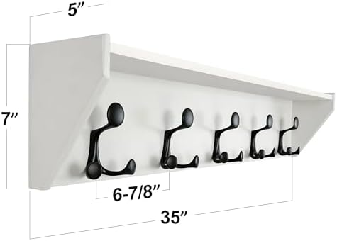 SKOLOO Wall Shelf with Hooks, 35-Inch White Coat Rack Wall Mount with Shelf Organizer - Lightweight & Sturdy​​, 5 Tri Hooks - Perfect for Entryway, Hallway, Living Room, Bedroom, Mudroom - Image 4
