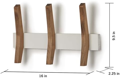 16-Inch Mid Century Coat Rack with 3 Wooden Hooks, Farmhouse Style Hookrail for Bedroom, Living Room, Hallway, and More, Solid Wood, 9.5" H x 16" W x 2.25" D, White and Walnut - Image 4