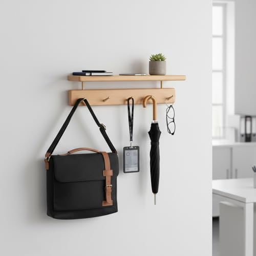 Beech Wood Coat Rack with Shelf, Wall Mounted Rack with 8 Hooks - Image 6