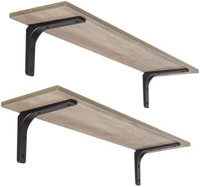 DINZI LVJ Long Wall Shelves, 31.5Inch Wooden Wall Mounted Shelves, Set of 2 by DINZILVJ