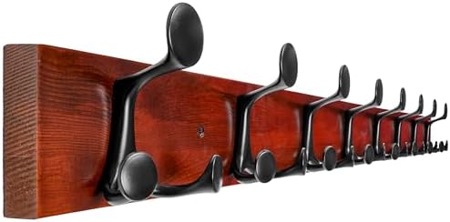 WEBI Coat Rack Wall Mount,43" Solid Wood Coat Hooks Wall Mounted Coat Hanger,16" Hole to Hole,Heavy Duty Hook Rack Rail,8 Triple Hooks for Hanging Coats,Jacket,Clothes,Hat,Backpack,Cherry by WEBI