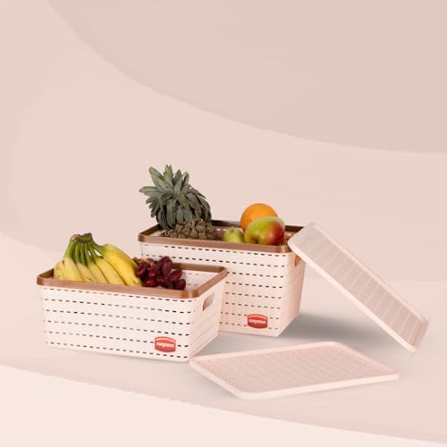 Nayasa Gloria 2 Piece Plastic Basket, 1 Big, 1 Medium, Peach, Square - Image 7