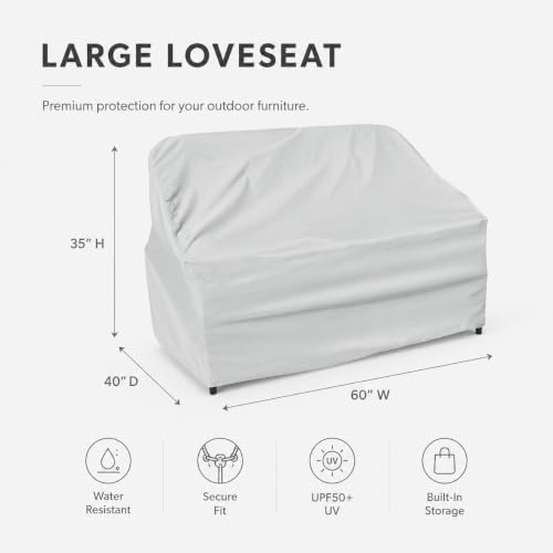 Treasure Garden Large Loveseat Cover, 300D Polyester Outdoor Deep Seating Sofa Cover, Water Resistant, UPF50+ UV Protection, Elastic Hem, Cinch Lock, Built-in Pouch & Storage Bag, Gray - Image 2