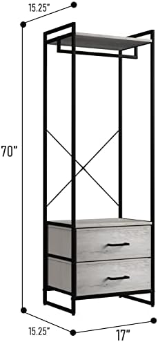 Sorbus Tall Clothing Rack with Drawers, Wood Top (Greige) - Image 2
