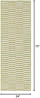 Unique Loom Outdoor Striped Collection Area Rug - Striped (2' x 6' 1" Runner, Green/Ivory) - Image 2