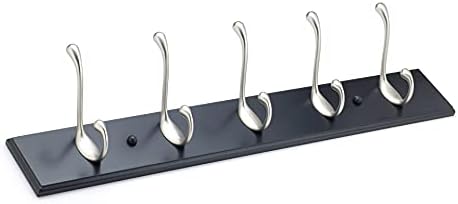 Richelieu | Wood Hook Rack, 5 Metal Coat Hooks, Black and Brushed Nickel by Richelieu+Hardware
