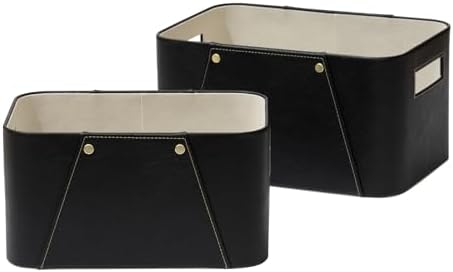 La Jolie Maison Faux Leather Storage Baskets for Organizing, Black 2 Pack by LaJolieMaison