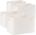 4 Pack Storage Baskets for Organizing Toys, Towels, and Clothes, Woven Basket for Shelves, Sturdy Nursery Cube Bins for Storage, 13''L x9''W x7.8''H, White by SIXDOVE