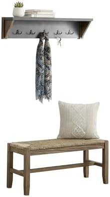Alaterre Furniture Newport 40" Coat Hook with Shelf and Rush Bench Set by AlaterreFurniture