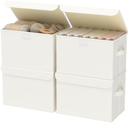 Storage Bins with Lids for Organizing, 4 Pack, Beige, 15x9.8x9.8 In by Unknown