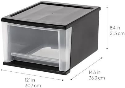 IRIS USA 4-Pack, 17 Qt. Medium Stacking Drawer Storage Organizer, Black - Image 3