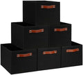 Fabric Storage Bins (15x11x9.5”) – Reinforced 2.5mm Cardboard Shelf Bins with PU Leather Handles – [6-Pack] Durable Storage Baskets for Closet Organization, Toy Organizer, & Home Office – Black by TEMARY