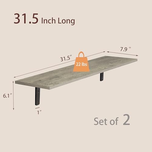 DINZI LVJ Long Wall Shelves, 31.5Inch Wooden Wall Mounted Shelves, Set of 2 - Image 3
