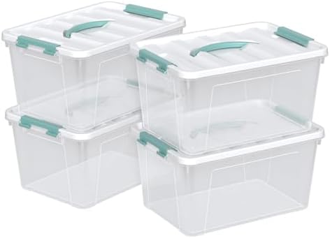 Readsky 4 Packs Clear Storage Latch Box Plastic, 14 Quart Plastic Storage Bin with Lid and Handle, Stackable Container Organizers for Home, Office, Craft, Snacks, and Medicine by Readsky