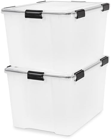IRIS USA WeatherPro 74 Qt Storage Bins with Lids, 4 Pack, BPA-Free Plastic Gasket Box with Tight Latch and Seal, Stackable Nestable Tote Tub - Clear/Black - Image 2