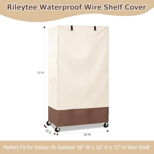 Rileytee Wire Shelf Cover,Heavy Duty 600D Dustproof Waterproof Shelf Covers for Wire Shelving,Outdoor Storage Rack Cover for Rack with Zipper,36" W x 16" D x 72" H,(Beige & Brown) - Image 2
