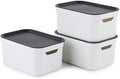 Rotho Jive Dekobox Set of 3 storage box 5l with lid, Plastic (PP recycled), white/anthracite, 3x5l (26.5 x 18.5 x 13.2 cm) by Rotho