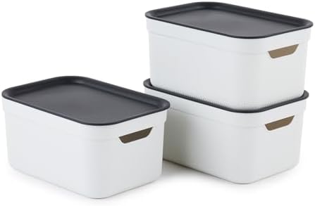 Rotho Jive Dekobox Set of 3 storage box 5l with lid, Plastic (PP recycled), white/anthracite, 3x5l (26.5 x 18.5 x 13.2 cm) by Rotho