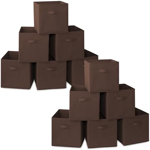 Casafield Set of 12 Collapsible Fabric Cube Storage Bins, Brown - 13" Foldable Cloth Baskets for Shelves, Cubby Organizers & More by Casafield