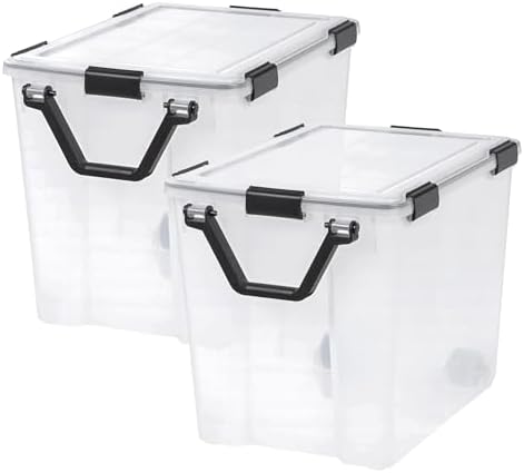 IRIS USA WeatherPro 103 Qt Storage Bins with Lids, 4 Pack, BPA-Free Plastic Gasket Box with Tight Latch and Seal, Stackable Nestable Tote Tub - Clear/Black - Image 2
