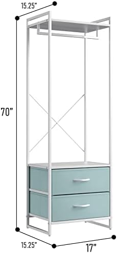 Sorbus Tall Clothing Rack with Drawers, Wood Top (Aqua) - Image 2
