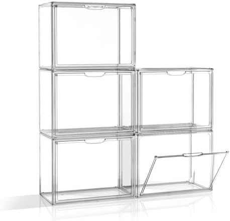 Clear Purse Organizer for Closet, 5 Pack Handbag Storage Organizer, Acrylic Display Case for Collectibles, Stackable Storage Bins with Magnetic Lids for Figure, Wallet, Clutch, Doll by MSHOMELYDIRECT