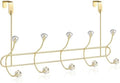 Gold over the Door Towel Hooks with Crystal Knobs, 10 Hook Heavy Duty Doors Hanger Rack for Bathroom, No Drill Slim over Door Organizer for Bedroom Closet, Holds Coat Towels Robes Bags Purse by Otoolling