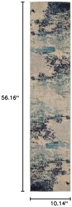 Nourison Home Celestial Modern Abstract Ivory/Teal Blue 2'2" x 12' Area Rug, Easy Clean, Non Shedding, Bed Room, Living Room, Dining Room, Kitchen (2x12) - Image 2