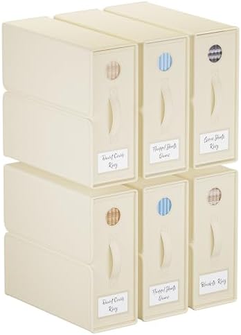 TRZZ 6-Pack Foldable Bed Sheet Storage Bins, Window with Labels, Beige by TRZZ