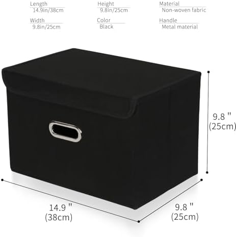 8-Pack Large Collapsible Storage Bins with Lids,Fabric Storage Cubes Organizer for Shelves,Closet,Nursery,Foldable Cube Storage Baskets with Handles,Home Boxes (14.9"x9.8",Black) - Image 2