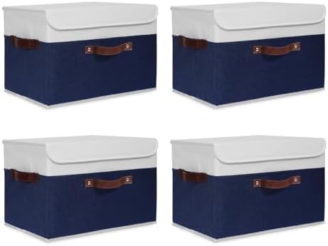 ANMINY Fabric Storage Box Bins with Lids, Blue White, 15"x10"x10", 4 Pack by ANMINY