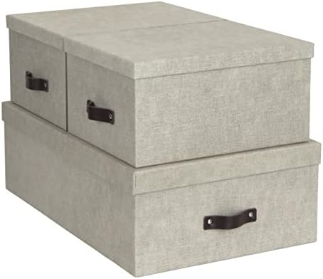 Bigso Box of Sweden Set of 3 Storage Boxes with Lids - Organiser Box For Clothes, Office Equipment and More - Wardrobe Storage Boxes with Labels for Bedding or Seasonal Clothing - Beige - Image 2