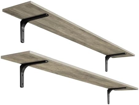 DINZI LVJ Long Wall Shelves, 55.1Inch Wooden Wall Mounted Shelves, Set of 2 by DINZILVJ