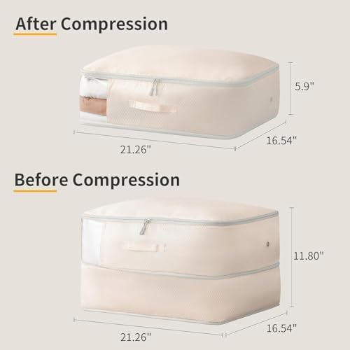 Comforter Storage Bag 66 L - 4 Pack Blanket Storage Organizer Compression Bags, Large Capacity Ultra Space Saving Self Organize for Bedding, Pillow, Duvet, Sheet Storage with Zipper Window - Image 2