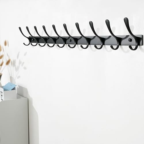 SKOLOO Coat Rack Wall Mounted - 10 Hooks, Heavy Duty, Stainless Steel, Metal Wall Hangers, Sturdy Coat Hooks for Hanging Coats, Jacket, Clothes, Hat, Black - Image 5
