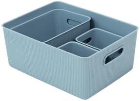 Superio Ribbed Collection - Decorative Plastic Basket Open Home Storage Bins Organizer, Blue (Set of 4) 1 Large, 1 Medium, 2 Small - Container Boxes for Organizing Closet Storage Bins for Shelves - Image 6