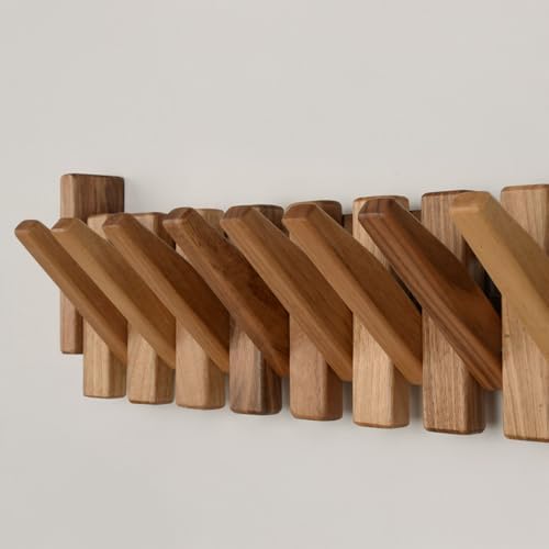 Walnut Piano Key Coat Rack with 10 Flip Hooks - Image 5
