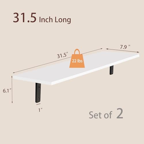 DINZI LVJ Long Wall Shelves, 31.5Inch Wooden Wall Mounted Shelves, Set of 2 - Image 3