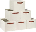 [6-Pack] Fabric Storage Bins Reinforced 2.5mm Cardboard Shelf Bins with PU Leather Handles (15x11x9.5 ) Durable Storage Baskets for Closet Organization, Toy Organizer, & Home Office Beige by TEMARY