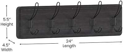 Flash Furniture Daly Wall Mounted Storage Rack - Black Wash Solid Pine Wood - 24 Inch - 5 Hanging Hooks - for Entryway, Kitchen, Bathroom - Image 6