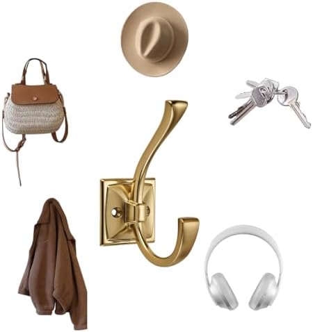 10 Pack Decorative Heavy Duty Towel Hooks for Hanging Robe Double Brushed Brass Coat Hooks Wall Mounted with Screws for Key, Towel, Bags, Cup, Hat - Image 3