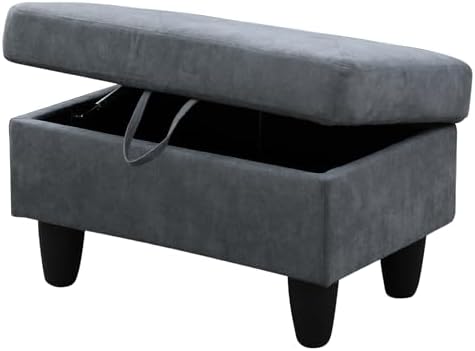 28.5'' Ottoman with Storage, Flannel Ottoman Foot Rest for Living Room Upholstered Footstool, Perfect Storage Ottoman Bench Bag Floor Chair for Bedroom or Entryway, Dark Grey - Image 6
