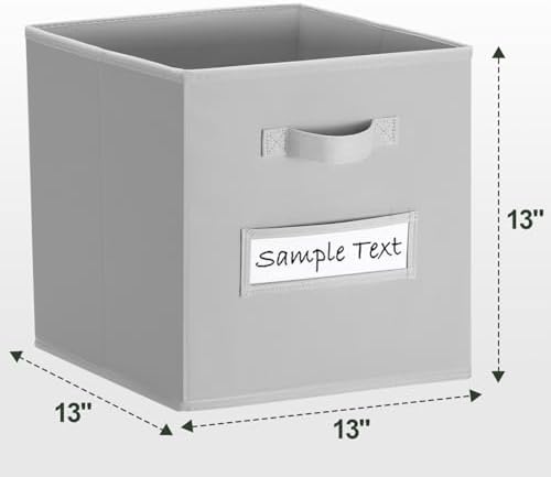 13x13 storage cube bins (Set of 10) Foldable Fabric storage cubes with 10 Labels Window Cards & a Pen,13 inch cube storage bins,Closet Organizers for Shelves,Cubby Organizer Boxes,Light Gray - Image 2