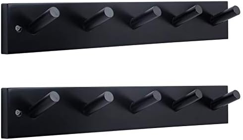 WEBI Coat Rack Wall Mounted,16" Hole to Hole,Coat Hanger Wall Mount with 5 Hooks for Hanging Coats,Hook Rack Peg Rail for Hats,Jacket,Clothes,Towels,Black,2 Packs by WEBI